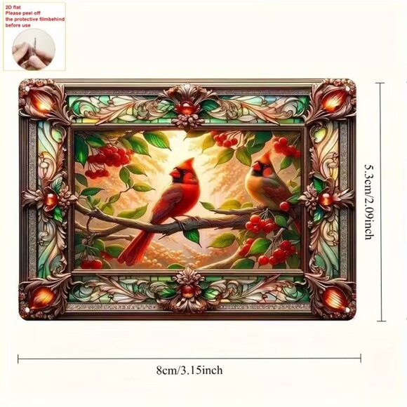 2D Flat Festive Set of 2 Cardinals Holiday Winter Ornament 3.15"x2.09" - Picture 2 of 2